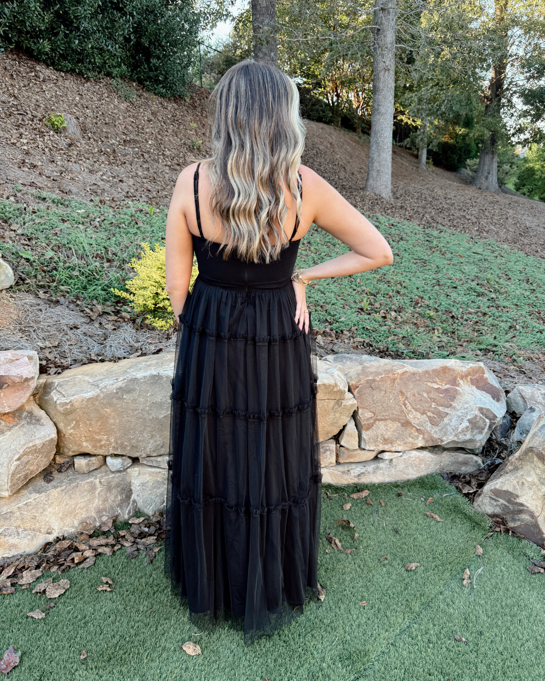 BLACK MESH LONG DRESS