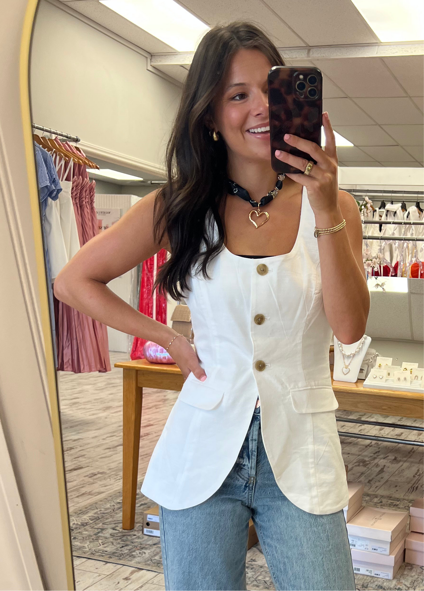 HEART CHARM SCARF NECKLACE - BLACK/GOLD