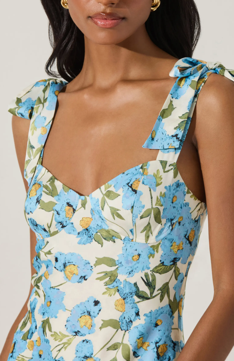 BOW STRAP SATIN MIDI DRESS
