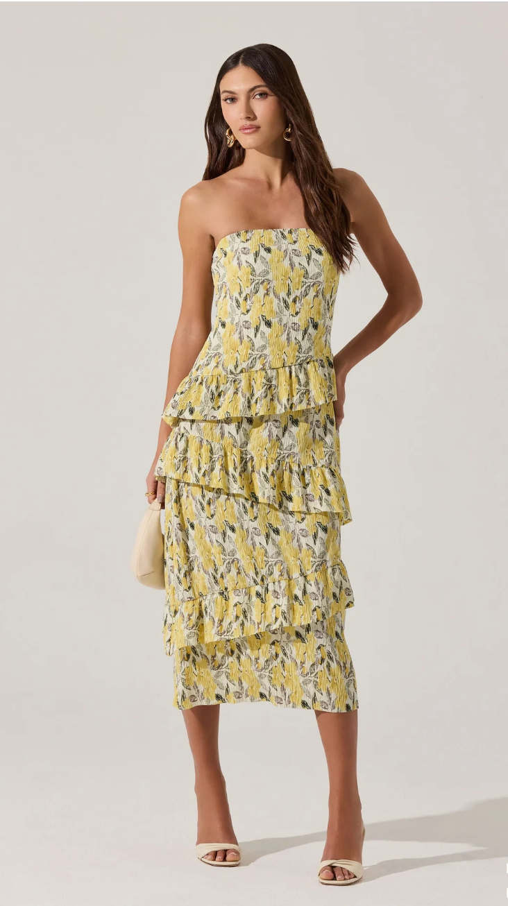 Lemon Tiered Ruffle Midi Dress