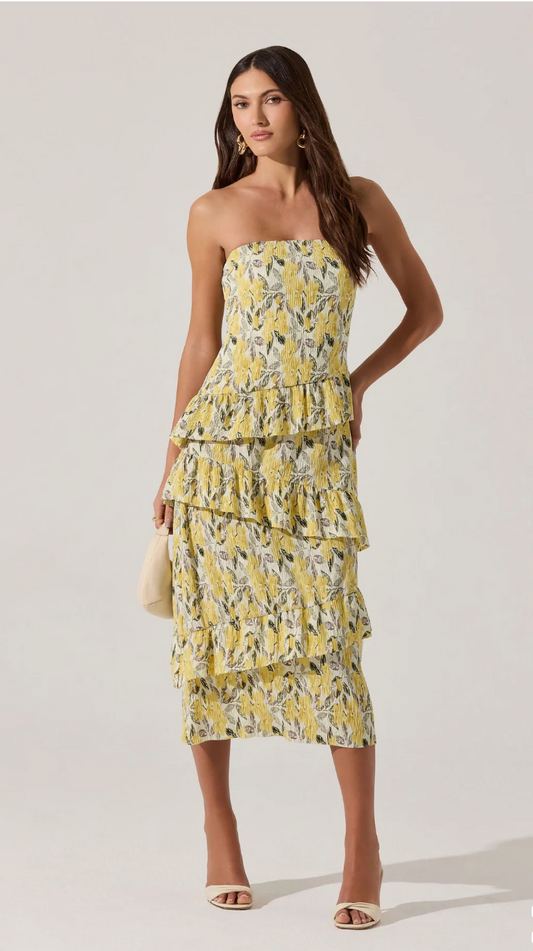 Lemon Tiered Ruffle Midi Dress