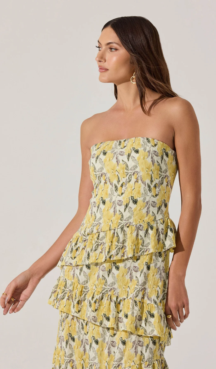 Lemon Tiered Ruffle Midi Dress