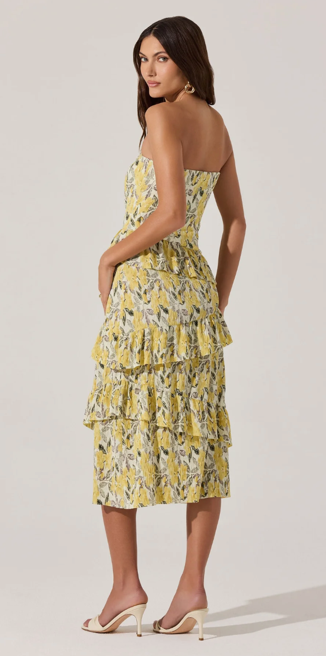 Lemon Tiered Ruffle Midi Dress