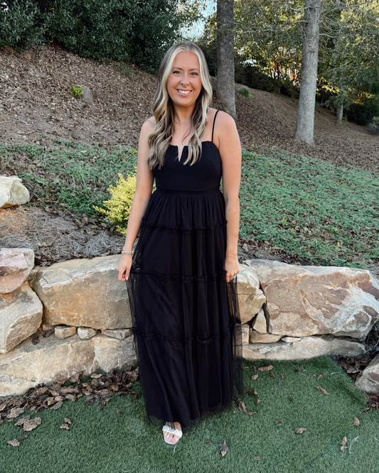 BLACK MESH LONG DRESS
