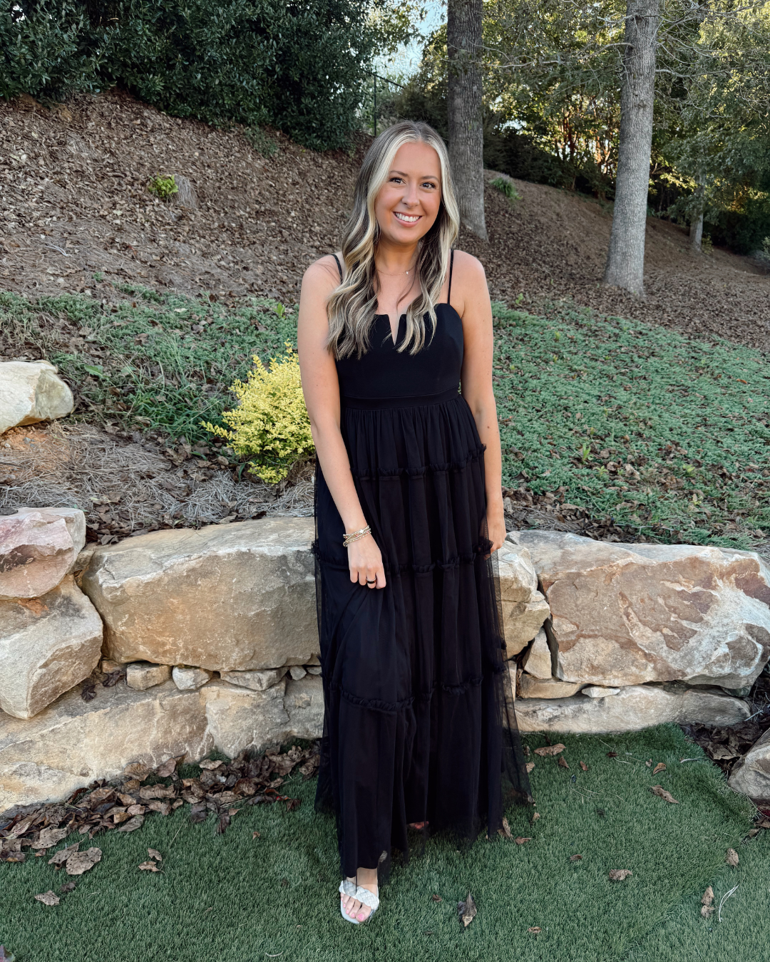 BLACK MESH LONG DRESS