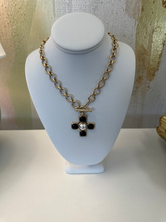 Coastal Chic Cross Necklace - BLACK