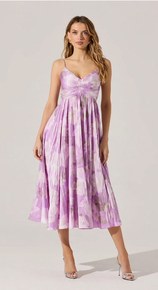 Purple Pleated Midi Dress
