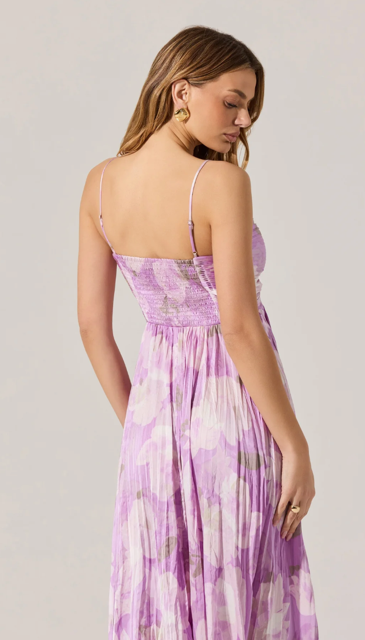 Purple Pleated Midi Dress