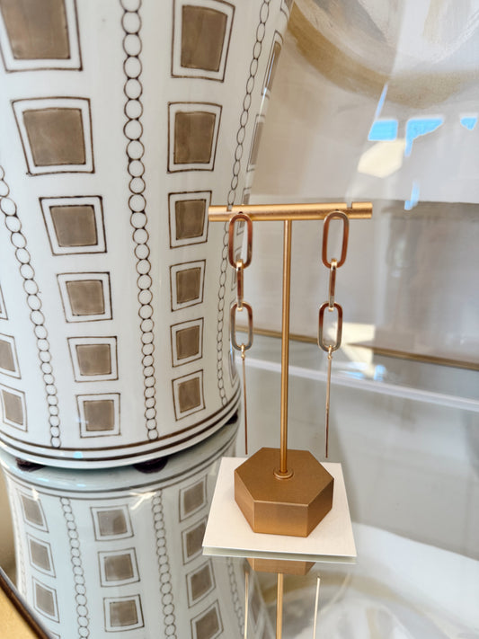 LINKED OVAL & BAR LONG EARRINGS