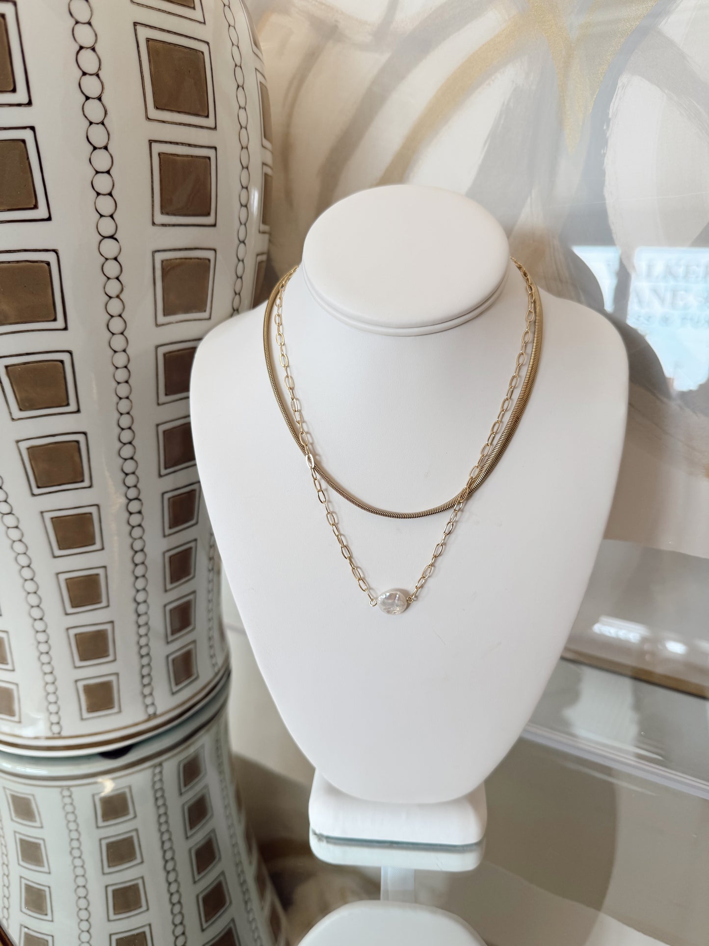 ROUND PEARL & CHAIN NECKLACE