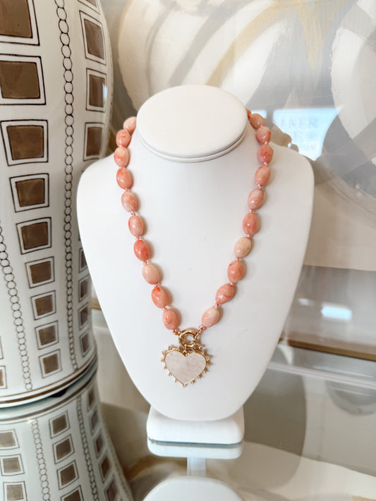 ROSE PINK HEART BEADED NECKLACE