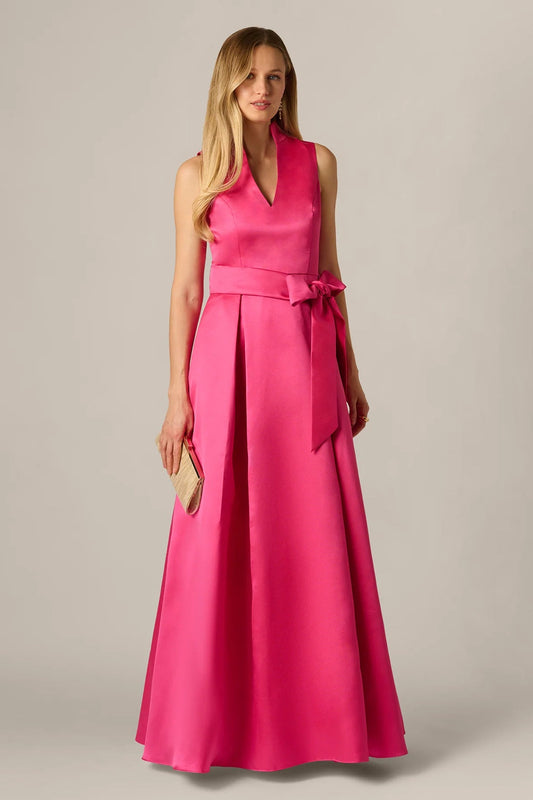 Sleeveless Queen Anne Tie Front Ball Gown